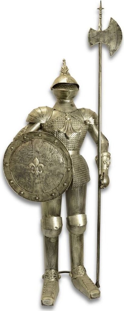 Casa Padrino Eisen Ritterrüstung mit Schild & Lanze Antik Silber H. 242 cm - Mittelalter Deko Ritter Rüstung