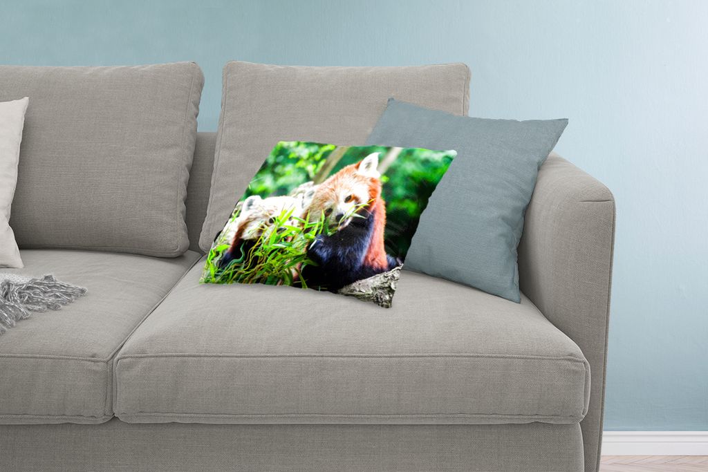 MuchoWow Zierkissen Sofakissen Wohnzimmer Dekokissen 60x40 cm Roter Panda - Pflanzen - Baumstamm - Kopfkissen - Polster mit Foto