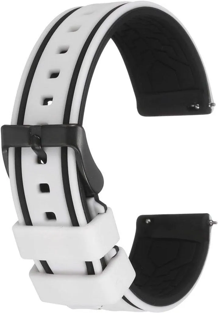 Bracelet silicone 20mm blanc et noir avec fermoir à cliquet robuste