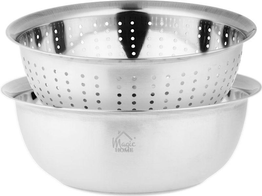 Cedník MagicHome, 26,5 cm, met kom, ronde gaten, roestvrij Productafbeelding 