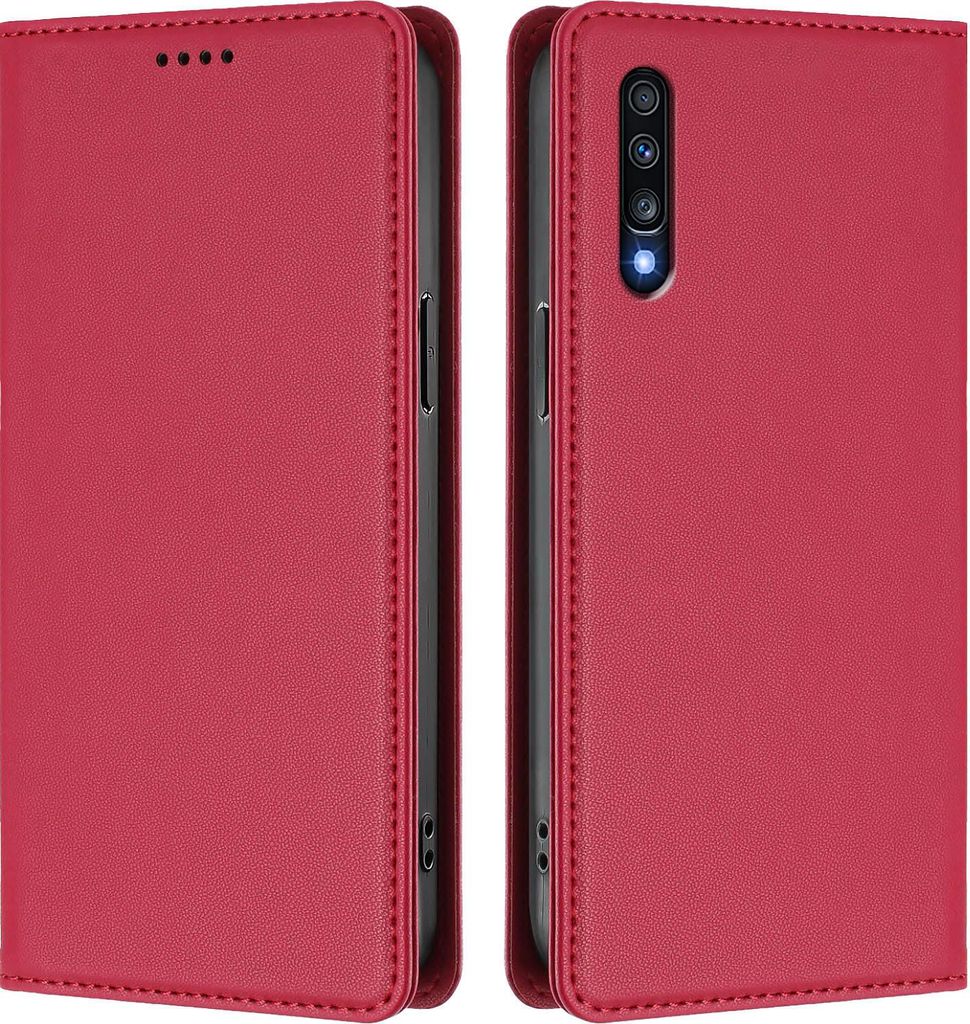 Handyhülle für Samsung Galaxy A70 / 70s, Kunstleder Klapphülle Stoßfeste Magnetische Hülle mit Ständer Rot