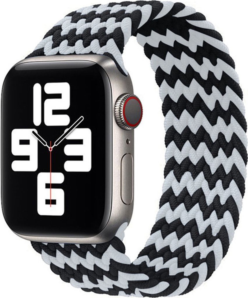Armband für Apple Watch Series 8 7 6 5 4 3 2 1 - Geflochten Loop Sport Band Ersatzarmband - Schwarz/Weiß - 42mm 44mm 45mm