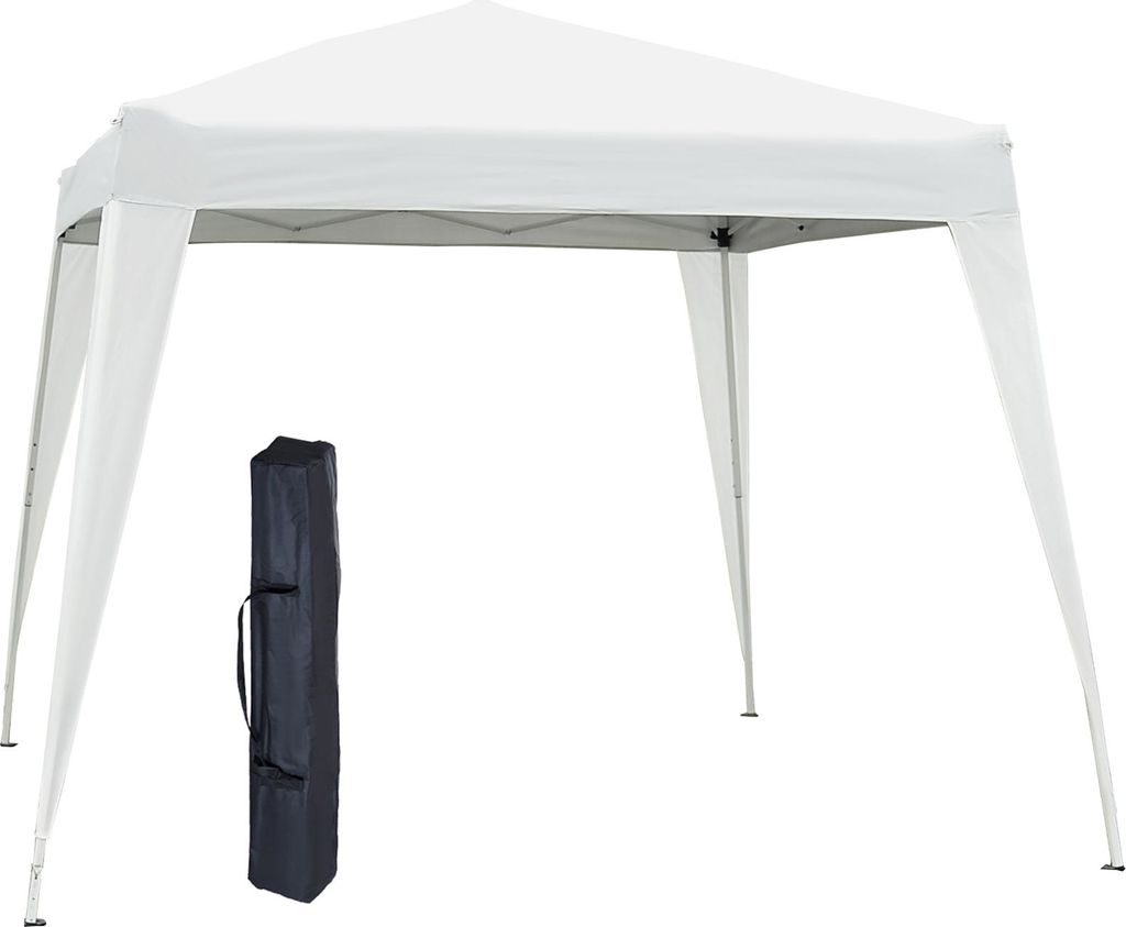 Faltpavillon 2,4x2,4m Pavillon Faltzelt mit UV-Schutz, Partyzelt inkl. Tragetasche für Garten, Balkon, Stahl Weiß
