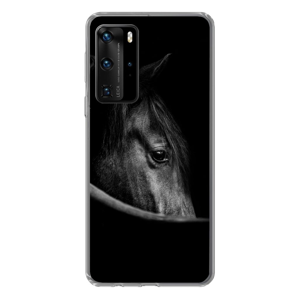 MuchoWow Handyhülle Schutzhülle Hülle für Huawei P40 Pro Pferde - Porträt - Schwarz - Tiere Silikon Softcase Handy Hülle - Schutz