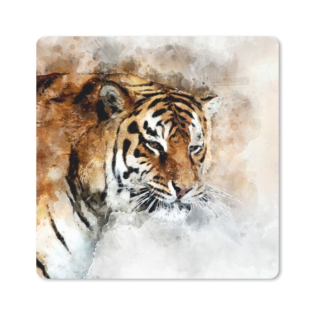 MuchoWow Mauspad Mousepad Tiger - Gemälde - Weiß 30x30 cm - Mousepads - Maus Mat - Pad - Mausunterlage - Gaming