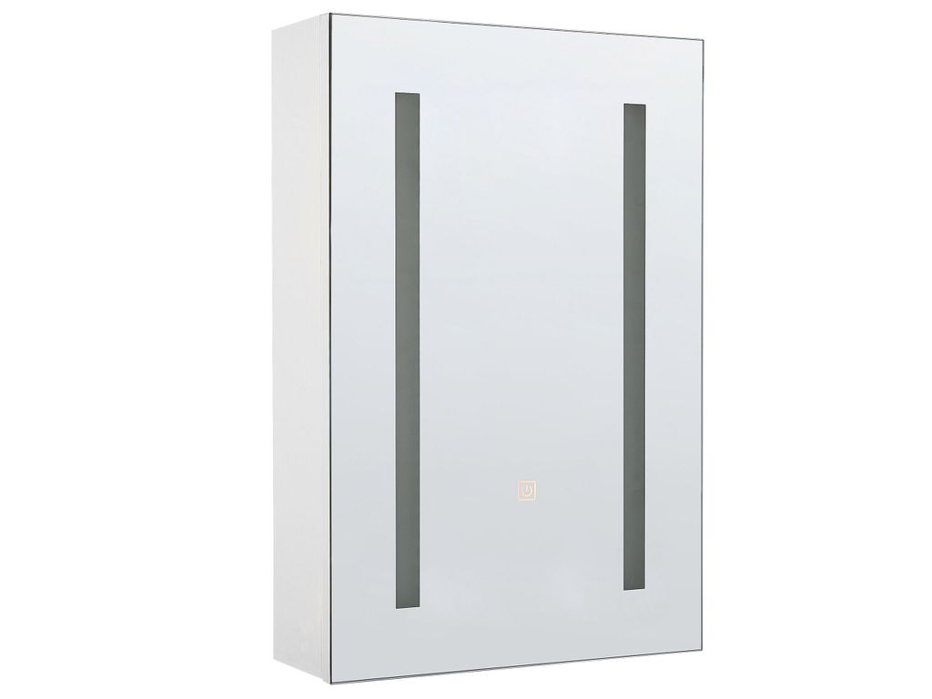 BELIANI Bad Spiegelschrank Weiß Sperrholzplatte 1 türig 40 x 60 cm mit LED-Licht Fächern Wandeinbau Modern Trendy Badezimmer Möbel