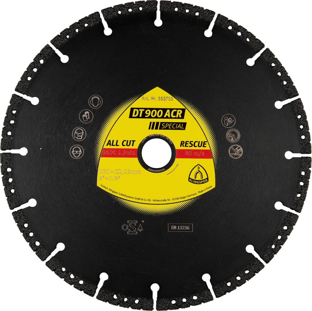 Klingspor DT 900ACR Diamanttrennscheiben, 300 x 3,1 x 20 mm 16 Segmente 57 x 3,1 x 6 mm, VG - Vakuumgelötet