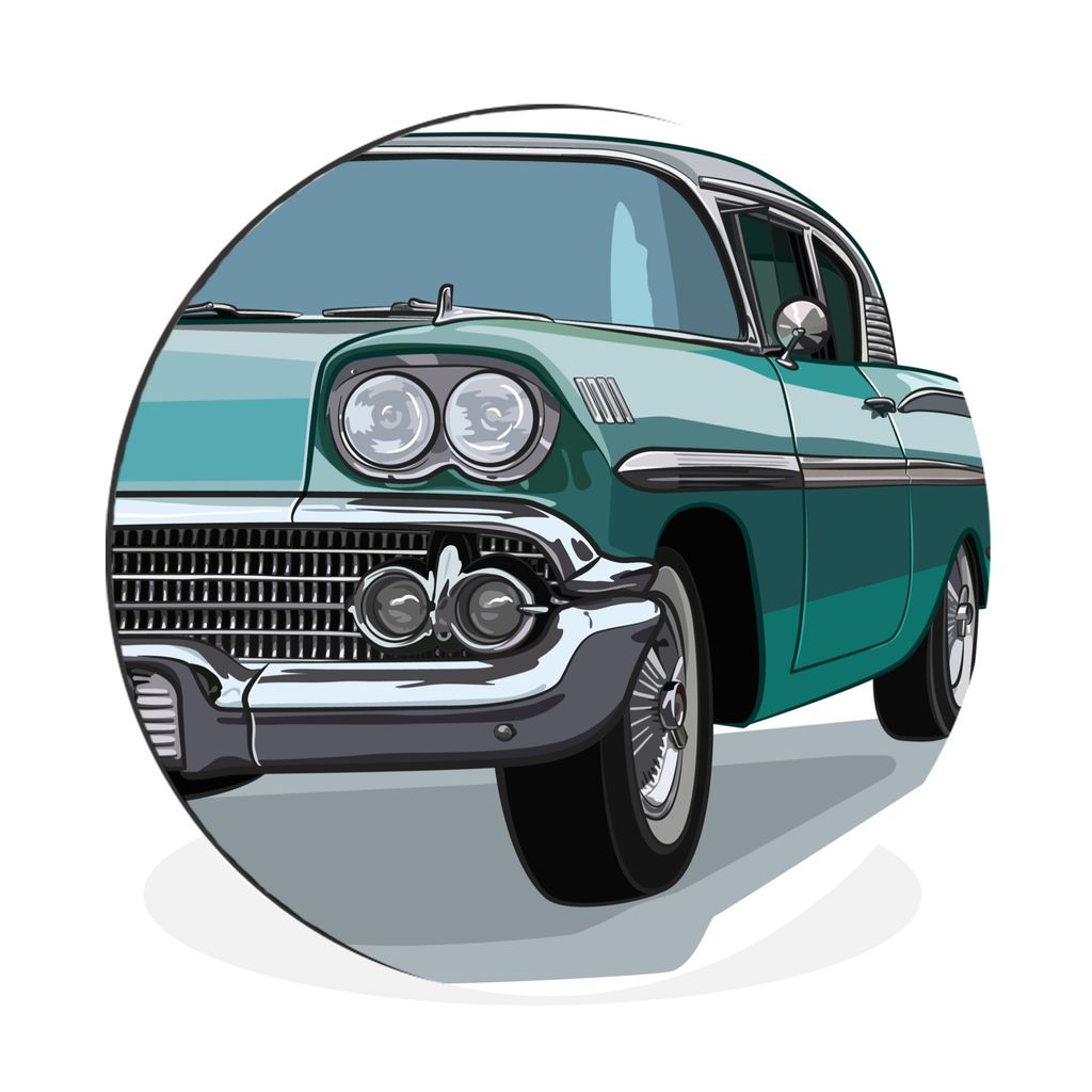MuchoWow Aluminium Wandkreis Illustration eines Luxus-Oldtimers Ø 90 cm Wanddeko Modern Wohnzimmer - Mauerkreis - Wandbilder - Runde Bild - Bild...