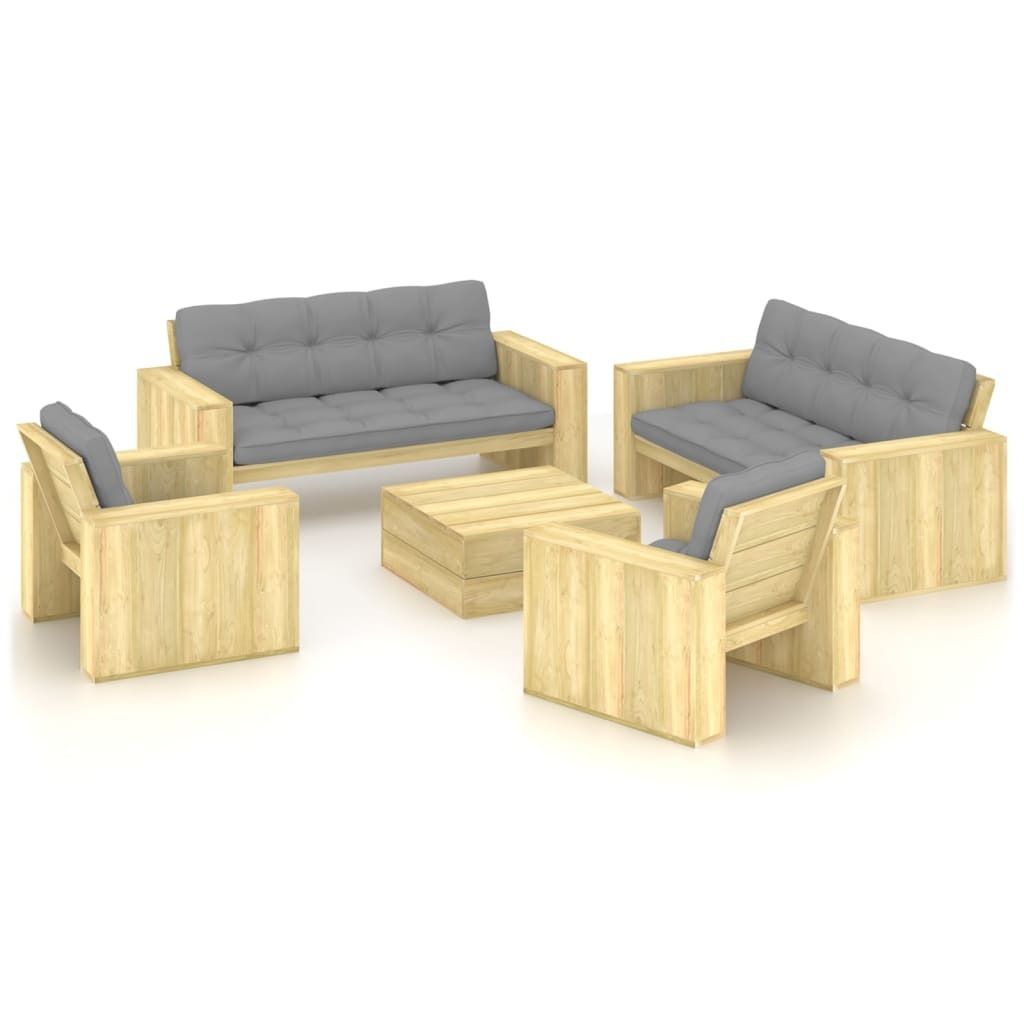 Möbel 5-tlg. Garten-Lounge-Set mit Kissen Kiefernholz Imprägniert - Gartenmöbelgarnituren 3065787