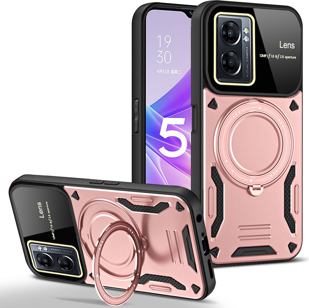 Rüstung Handyhülle für OPPO A77 5G/ A57 5G / A77s 4G Dual-Layer Ringhalter Ständer Hülle Roségold