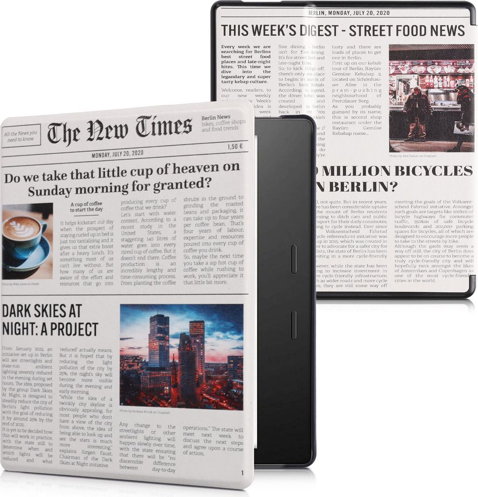 kwmobile Schutzhülle für Amazon Kindle Oasis 10. Generation Hülle - eReader Flip Case mit Auto Sleep Funktion - Newspaper mit Mehrfarbig Schwarz...