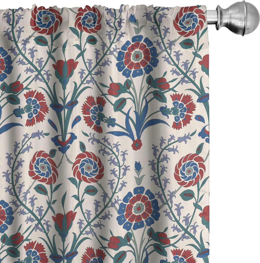ABAKUHAUS marokkanisch Vorhänge, Gardinen, Altes ethnisches Blumenverzierungs-Muster mit wirbelten Florets und Blatt-türkischer Grafik, 2 Stück ...