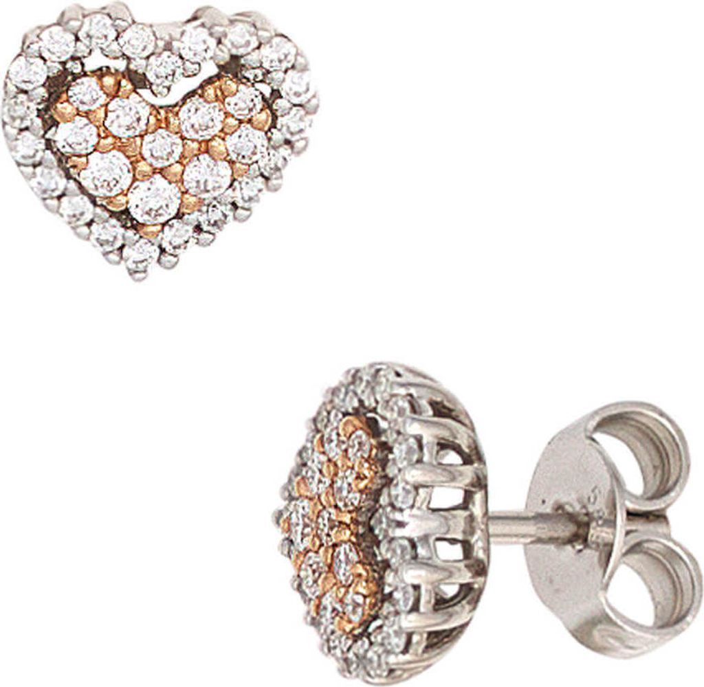 Ohrstecker Herz Herzen 60 Diamanten Brillanten 585 Gold weiß/rot Damen