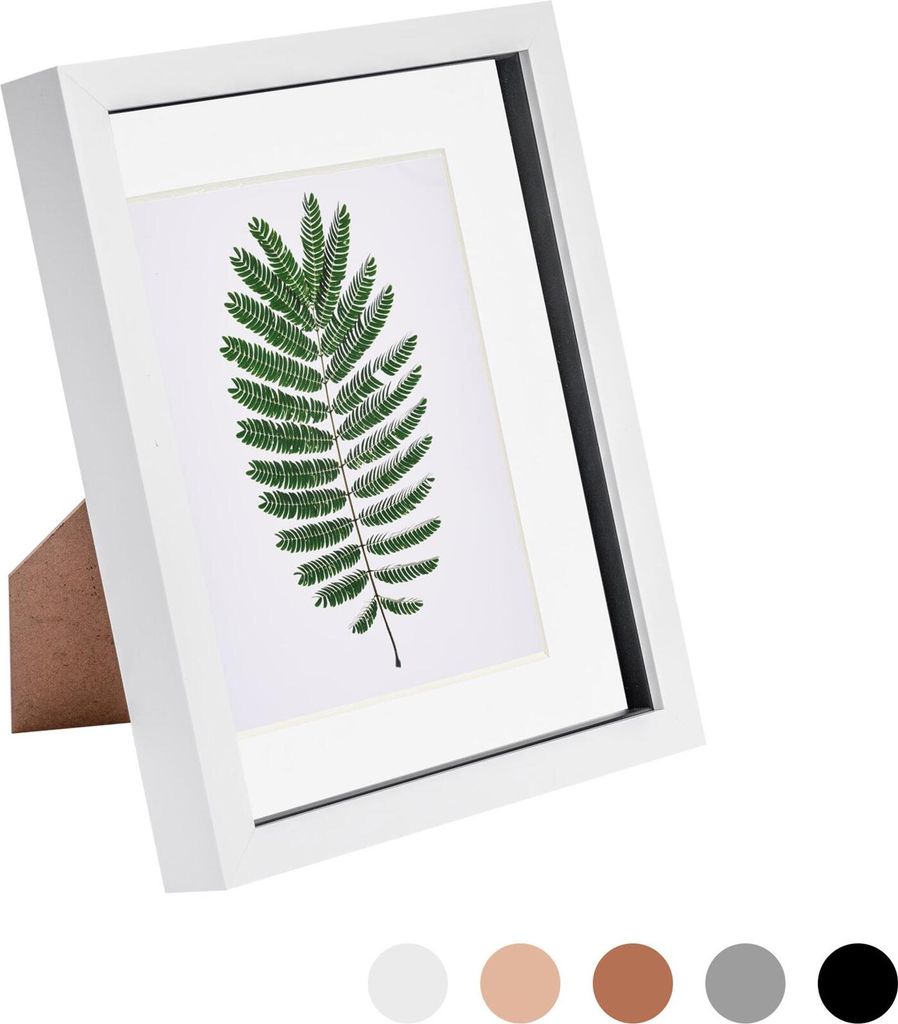 Nicola Spring 8 x 10 3D-Schatten-Kasten-Foto-Rahmen - Pop-up-Anzeige Bilderrahmen mit 5 x 7 Montage - Glas Aperture - Weiß