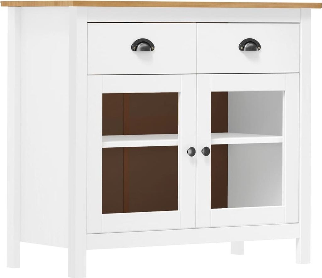 The Living Store Sideboard Hill Weiß 90x40x80 cm Massivholz Kiefer
