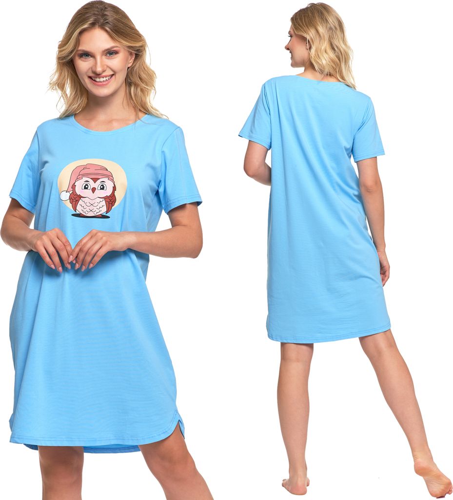 Moraj Damen Nachthemd kurzarm Sleepshirt Baumwolle 3000-015, Blau, S