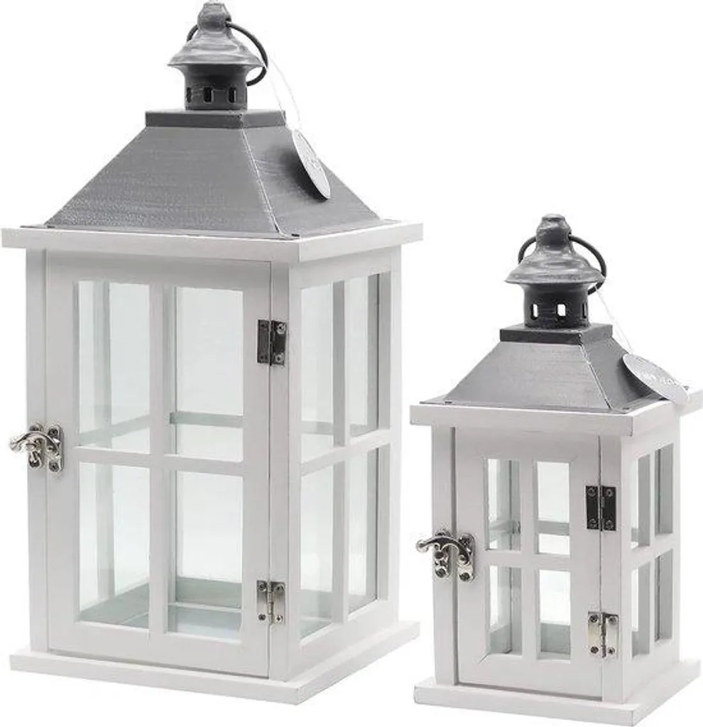 Photophore de jardin bois blanc lanterne décorative à poser 42 cm