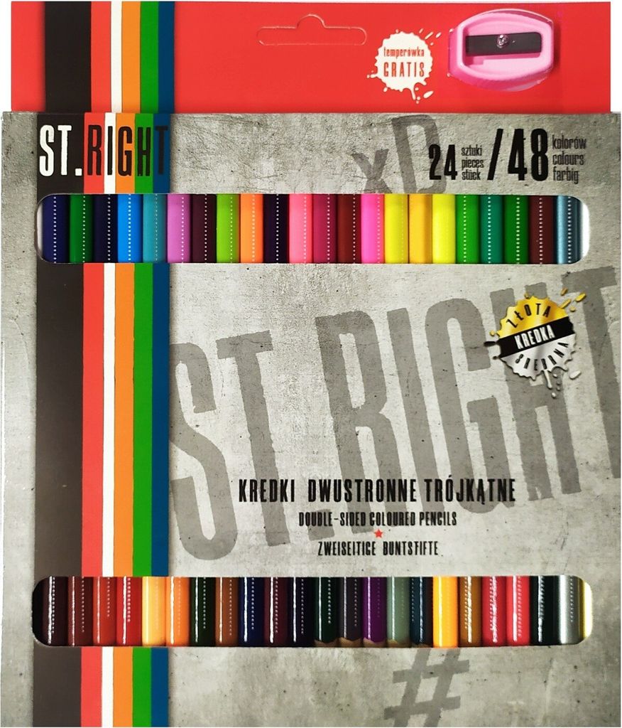 Doppelseitige dreieckige Bleistifte 24/48 Farben + Radiergummi ST.RIGHT
