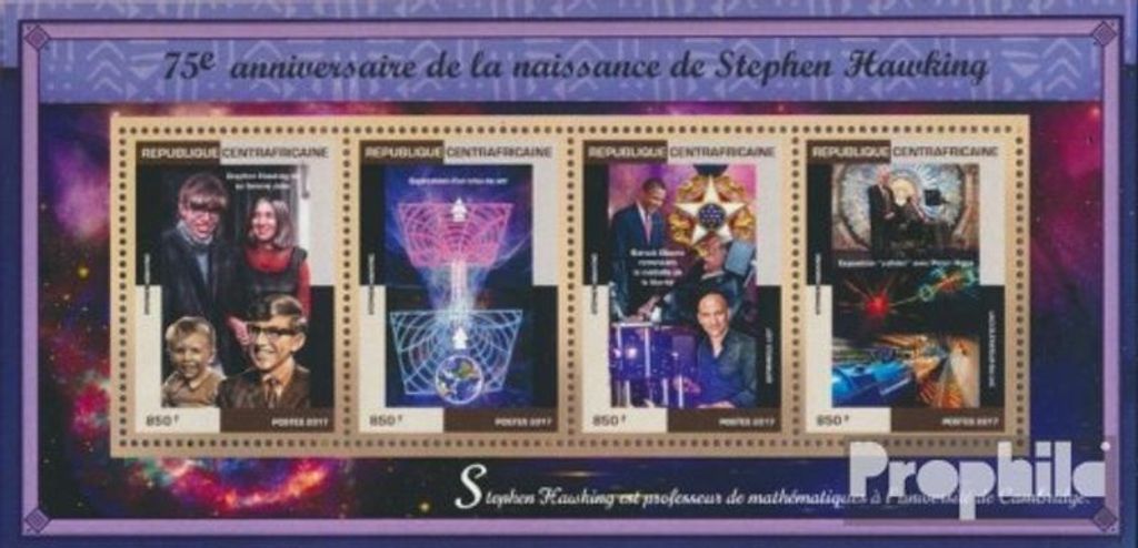Briefmarken Zentralafrikanische Republik 2017 Mi 7000-7003 Kleinbogen (kompl. Ausgabe) postfrisch Stefan Hawking
