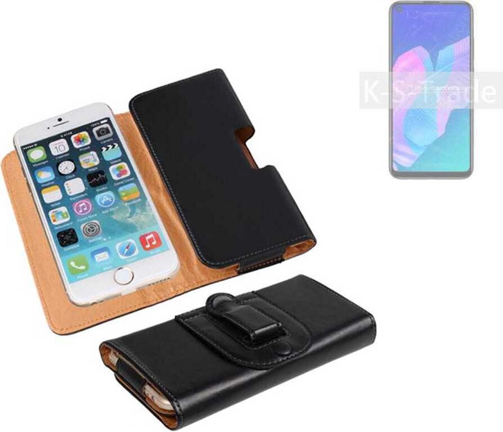K-S-Trade Schützhülle Handyhülle kompatibel mit Huawei Y7p Holster Gürtel Tasche Schutzhülle Handy-Tasche Smartphone Case Seitentasche schwarz 1x