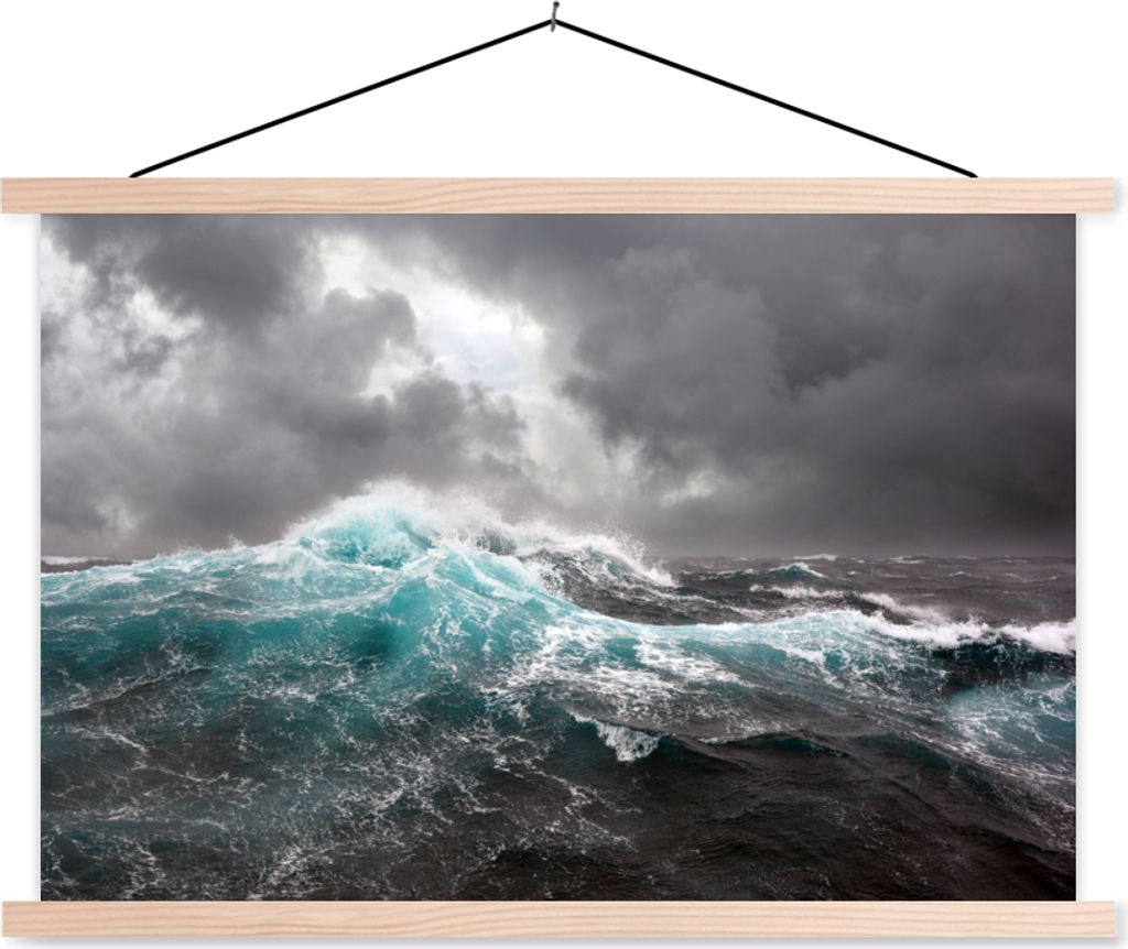 MuchoWow Textilposter Ozean - Sturm - Welle 60x40 cm mit holzfarbenen Rahmen - Bilder