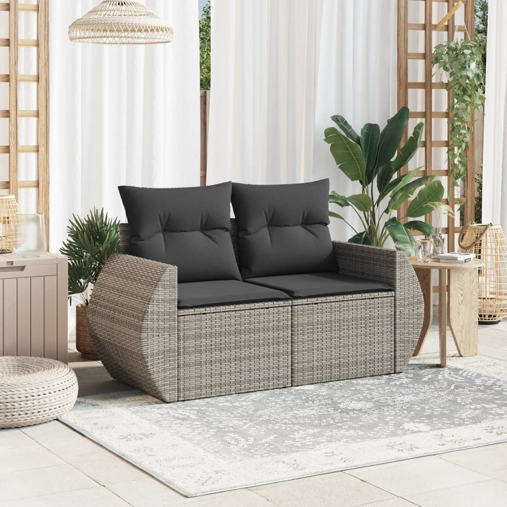 vidaXL Gartensofa 2-Sitzer mit Kissen Grau Poly Rattan Produktbild 2