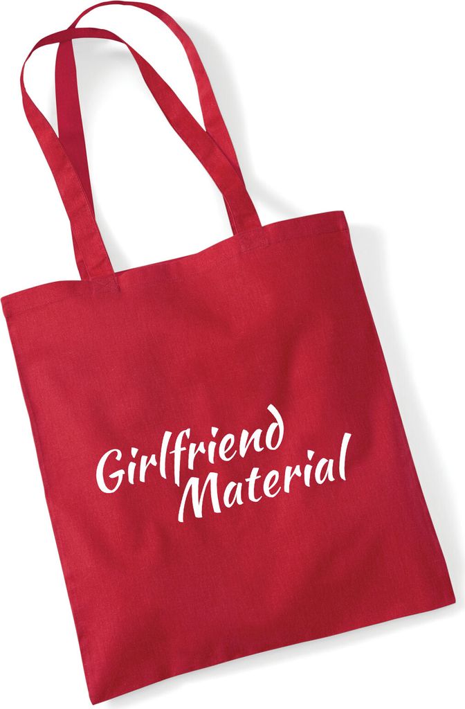 Huuraa Jutebeutel Girlfriend Material Schriftzug 10 Liter Classic Red Baumwolle Tasche Geschenkidee