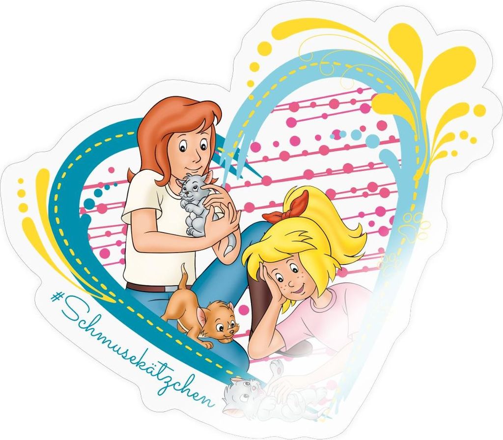 Spreadshirt Bibi Und Tina Schmusekätzchen Herz Sticker Aufkleber, 10 x 10 cm, Transparent glänzend
