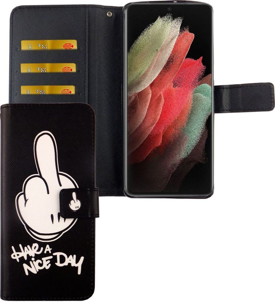 Samsung Galaxy S21 Ultra Tasche Handy Hülle Schutz-Cover Flip-Case mit Kartenfach Have a nice day