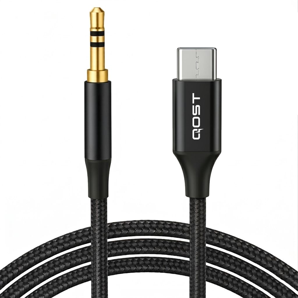 Qost – USB-C auf Aux Kabel – Schwarz – 1 Meter – Produktbild 