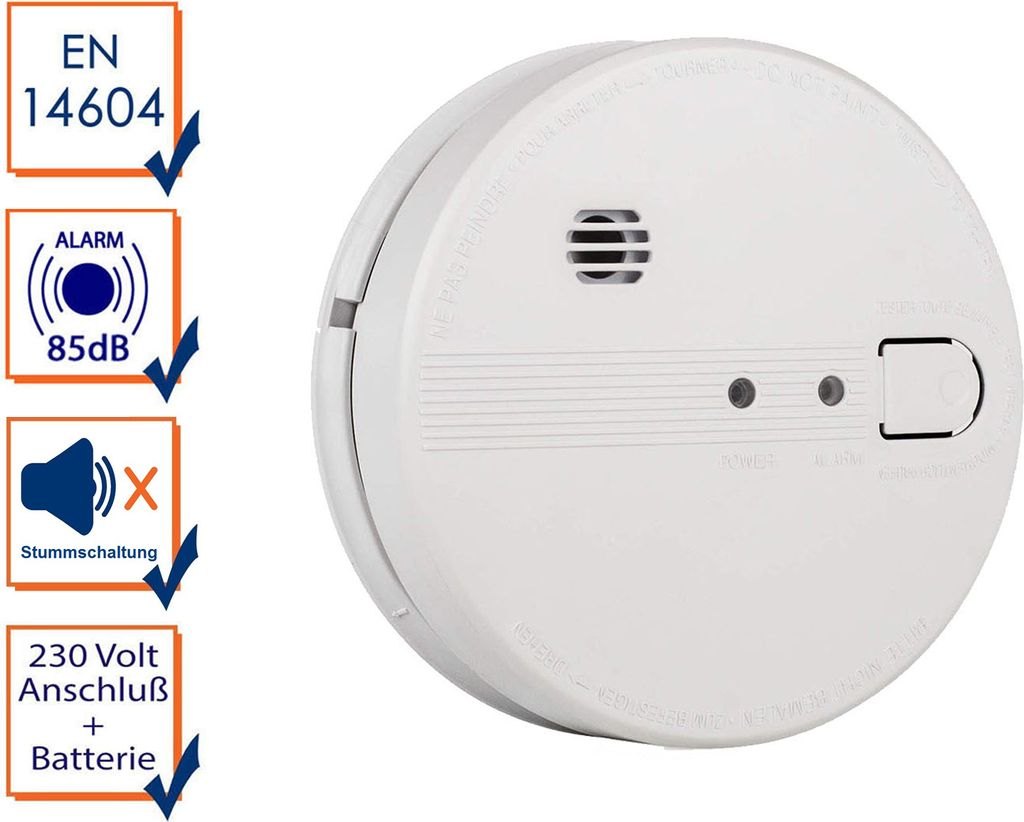 Rauchmelder vernetzt mit Kabel & Batterie - Lebensretter in Treppenhaus & Küche