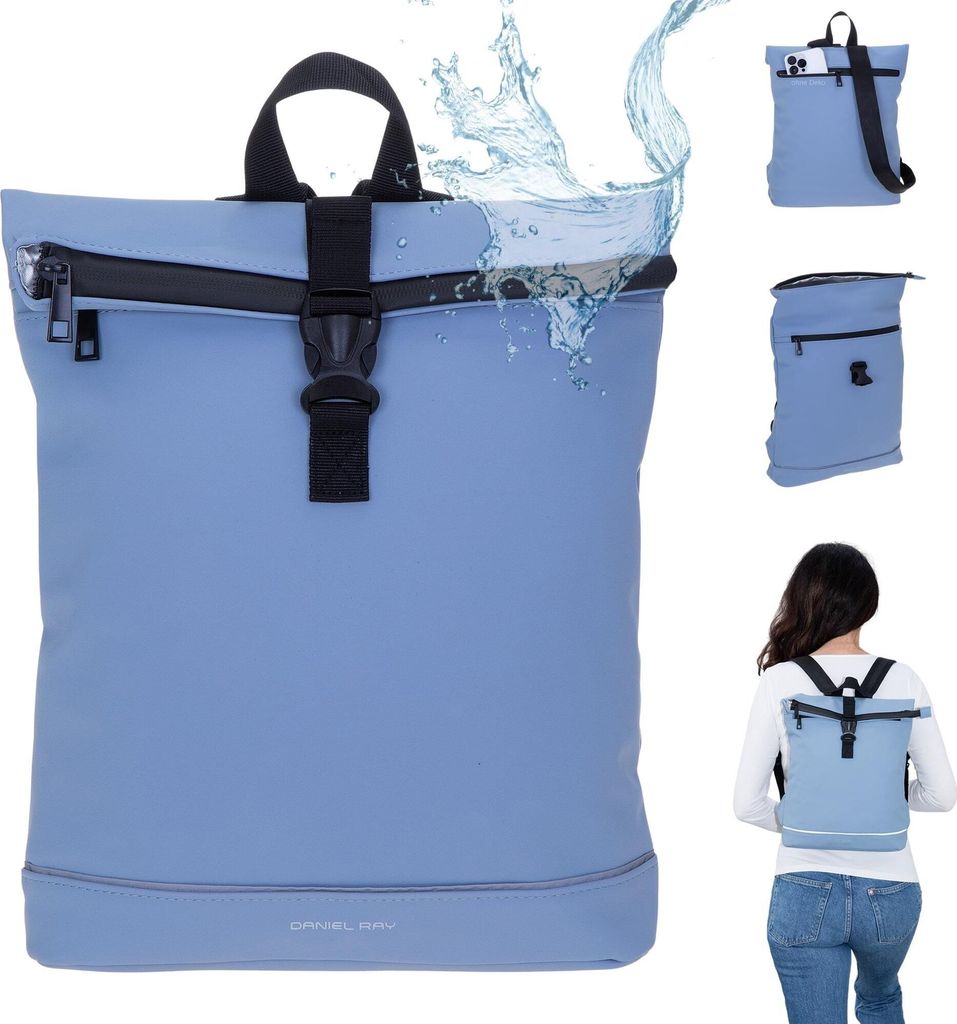 Rucksack Damen wasserabweisend Cityrucksack Daniel Ray klein Jeff Daypack, A4 Damenrucksack Handtasche Tasche 251092 11 Pastell Blau + Etui