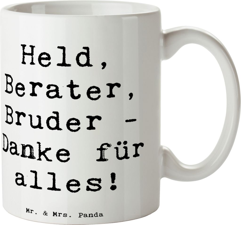 Mr. & Mrs. Panda Becher Spruch Held Bruder - Weiß - Geschenk, Frühstücksbecher, Bedanken, Dankbarkeit, Freundschaft, Unterstützung, Kaffeebeche...
