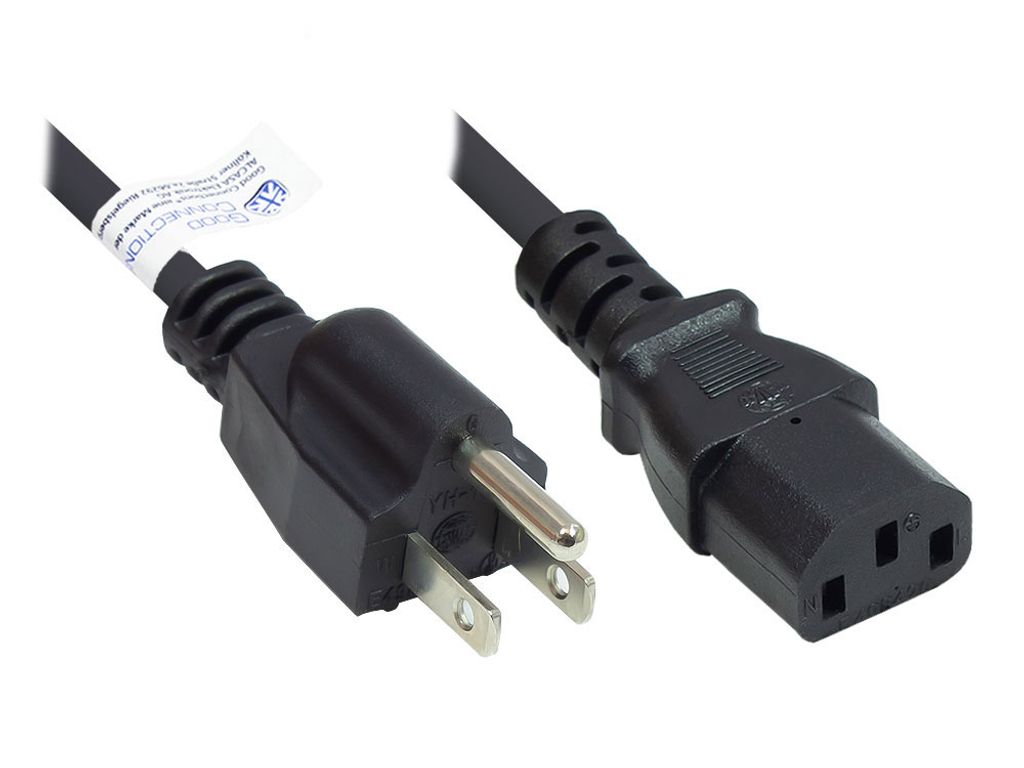 Netzkabel Amerika/USA Netz-Stecker Typ B (NEMA 5-15P) an C13 (gerade), UL, schwarz, AWG18, 1,8 m, Good Connections