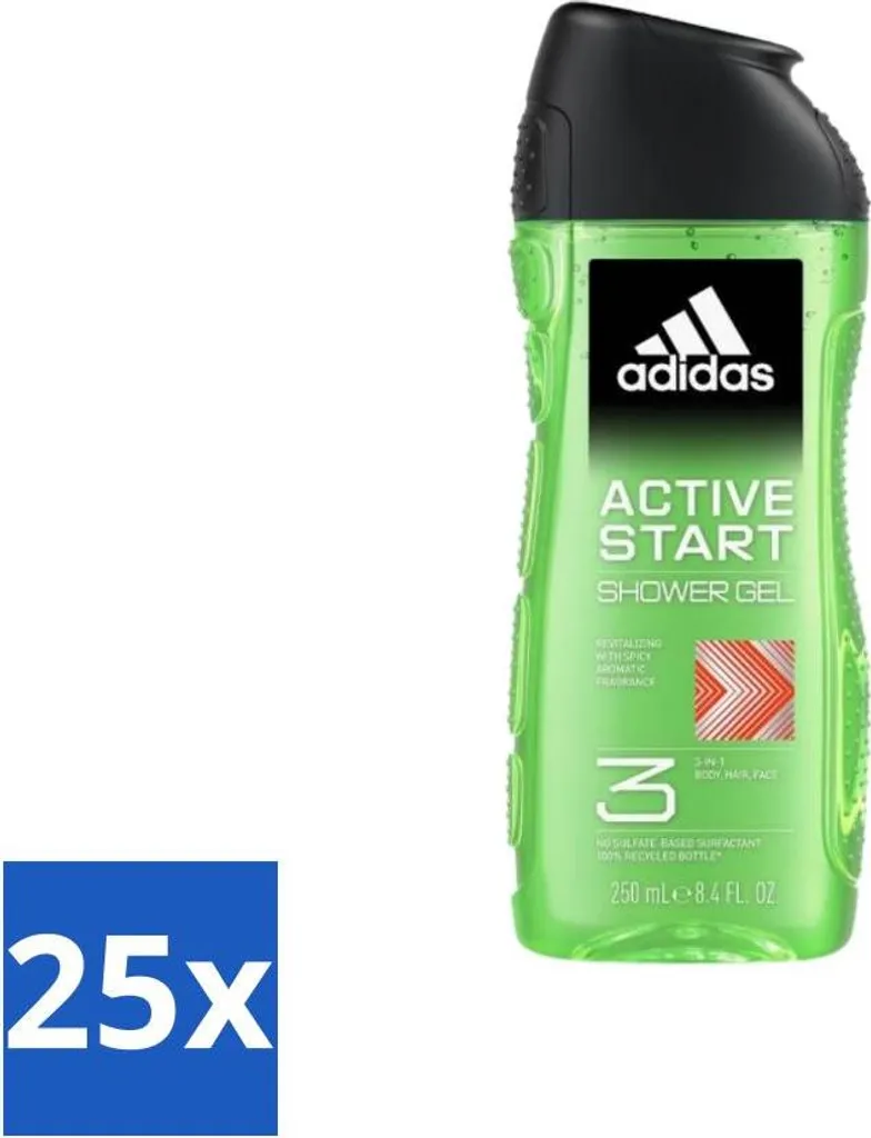 Adidas Active Start 250ml - Set 25 Gel Doccia Rivitalizzante 3-in-1