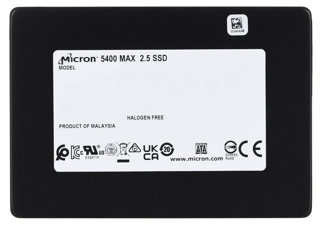 The image shows the back of a Micron 5400 MAX 2.5 SSD.