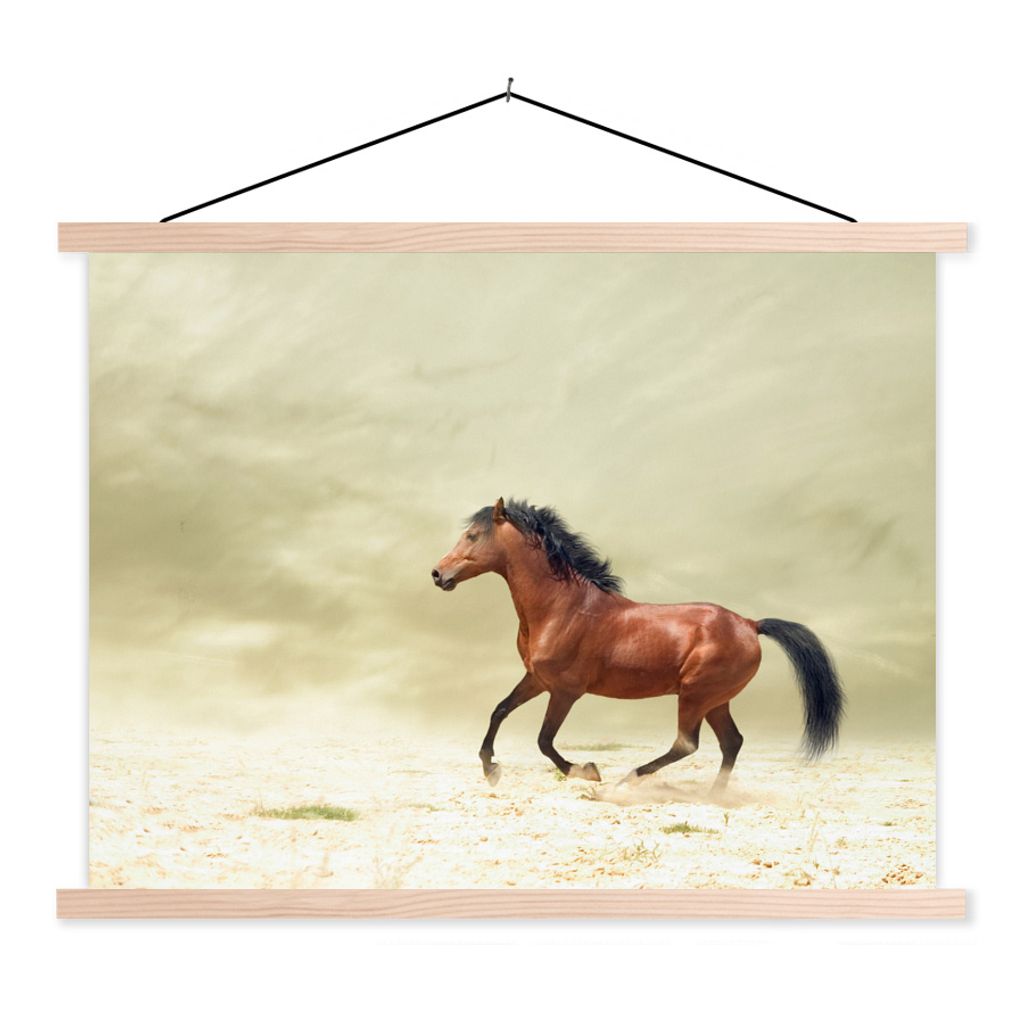 MuchoWow Textilposter Pferd - Stoff - Sand 120x90 cm mit holzfarbenen Rahmen - Magnetisch