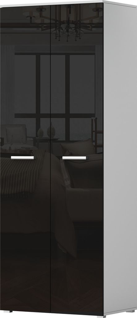 Drehtürenschrank Kleiderschrank Schrank 80 cm Weiss/Schwarz Produktbild 3