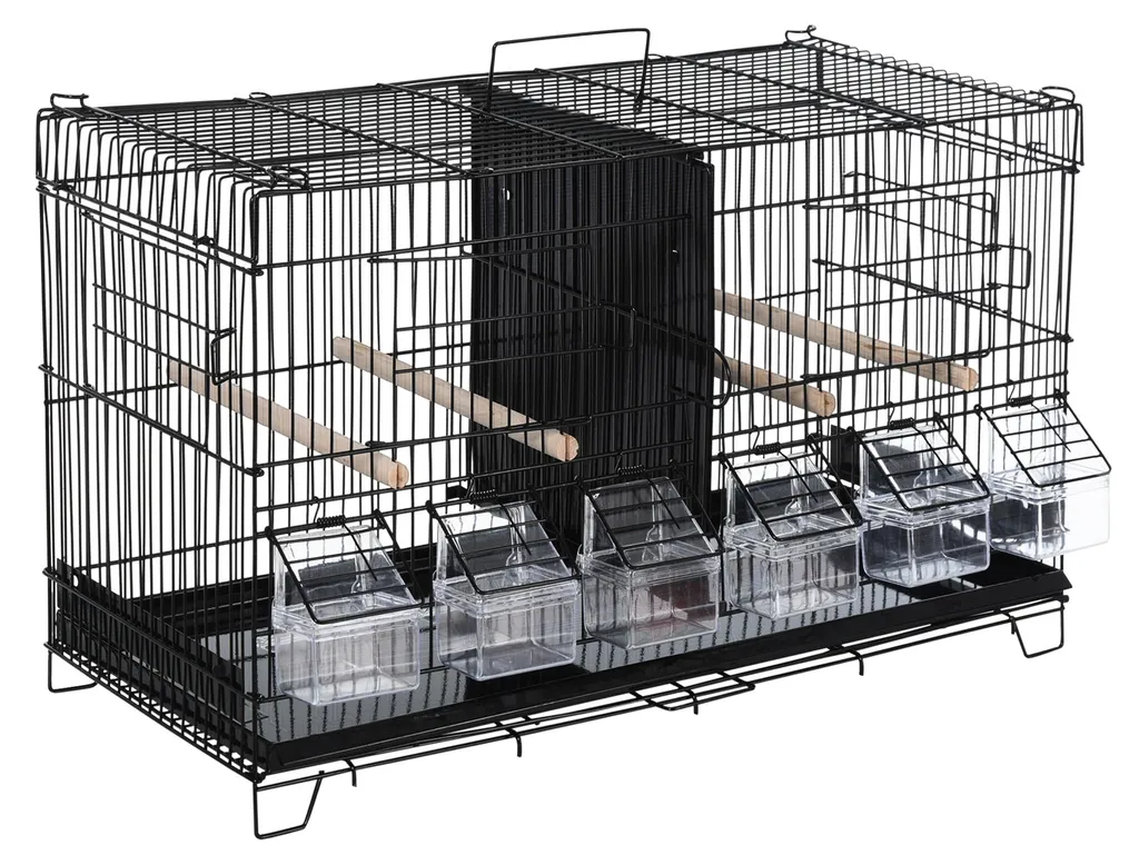 Cage à oiseaux en métal noir dotée d'une poignée de transport