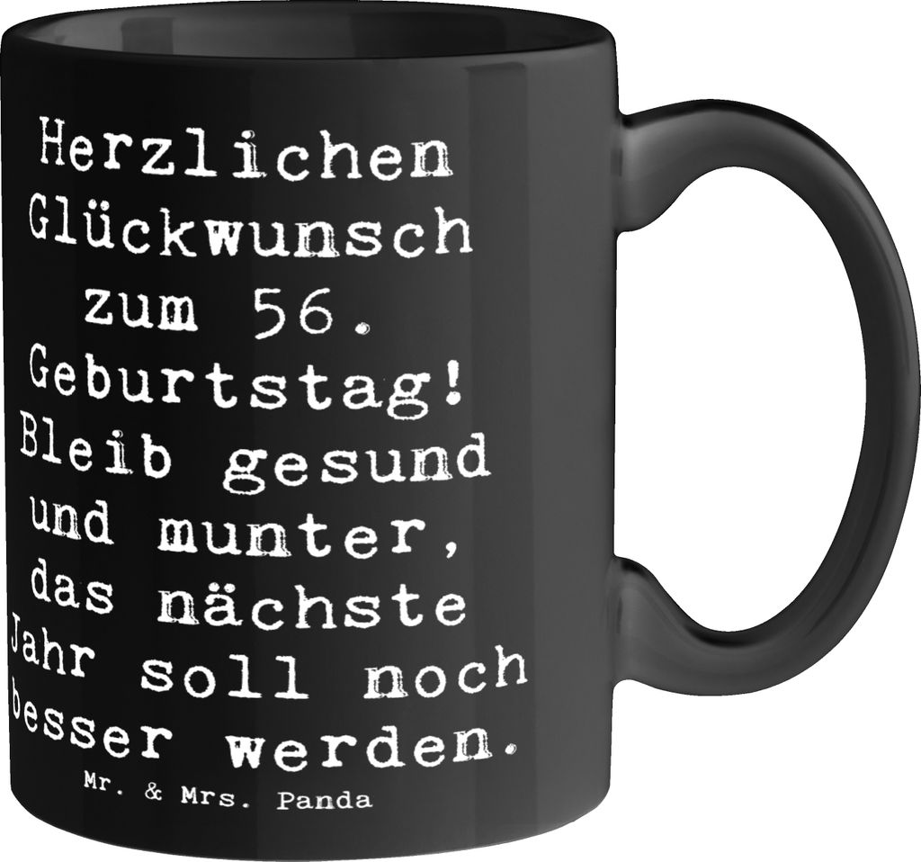 Mr. & Mrs. Panda Keramiktasse Spruch 56. Geburtstag Freude - Schwarz - Geschenk, Becher, Geburtstagsgeschenk, persönliche Geschenke, Tasse, gute G...