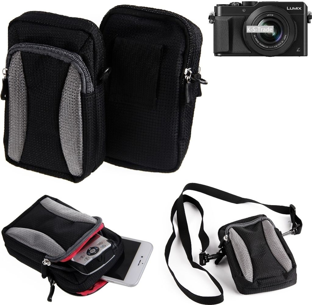 K-S-Trade Fototasche kompatibel mit Panasonic Lumix LX100 Gürtel-Tasche Holster Umhänge Tasche Kameratasche, schwarz-grau Brust-Beutel Brust-Tasche