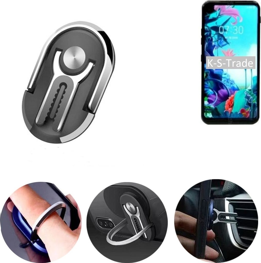 K-S-Trade 3in1 Smartphone-Ring Handy-Ring kompatibel mit LG Electronics Q70 Fingerhalterung Handyring Tischständer Lüftungsgitter-Halterung Tisch