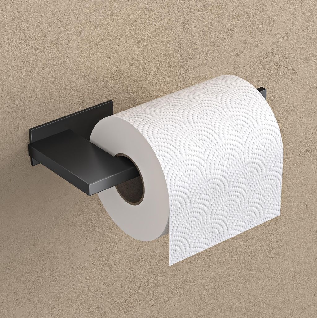 doporro Toilettenpapierhalter selbstklebend, Klopapierhalter aus Edelstahl ohne Bohren, Klorollenhalter für Badezimmer, Matt schwarz Lino-03