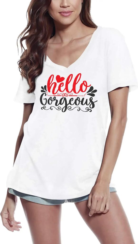 Damen Grafik T-Shirt V-Ausschnitt Little Hello Gorgeous Öko-Verantwortlich Vintage Jahrgang Kurzarm Lustige Druck Geburtstag Geschenk Frau