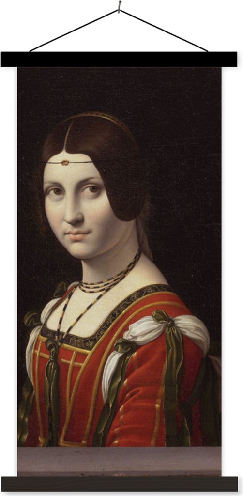 MuchoWow Textilposter La Belle Ferronnière - Leonardo da Vinci 40x80 cm mit schwarzem Rahmen - Wandemalerei