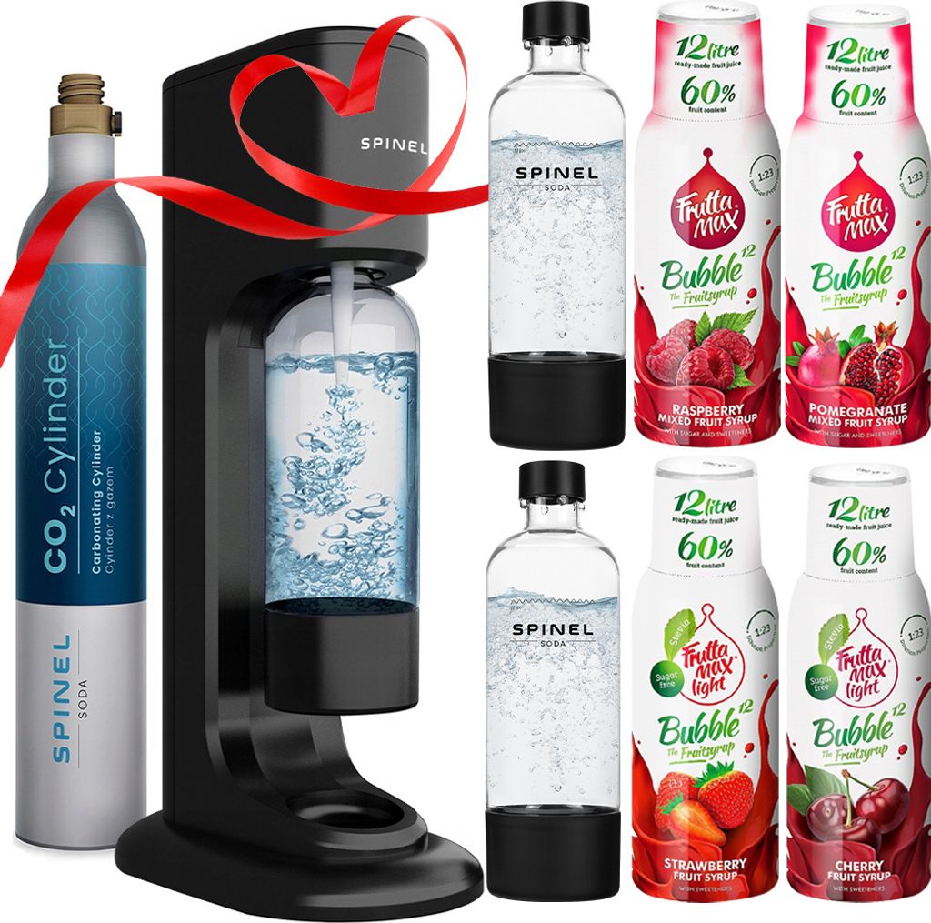 Spinel Soda BubbleON Wassersprudler Set mit 4 Fruchtsirup Sorten 1L Flaschen