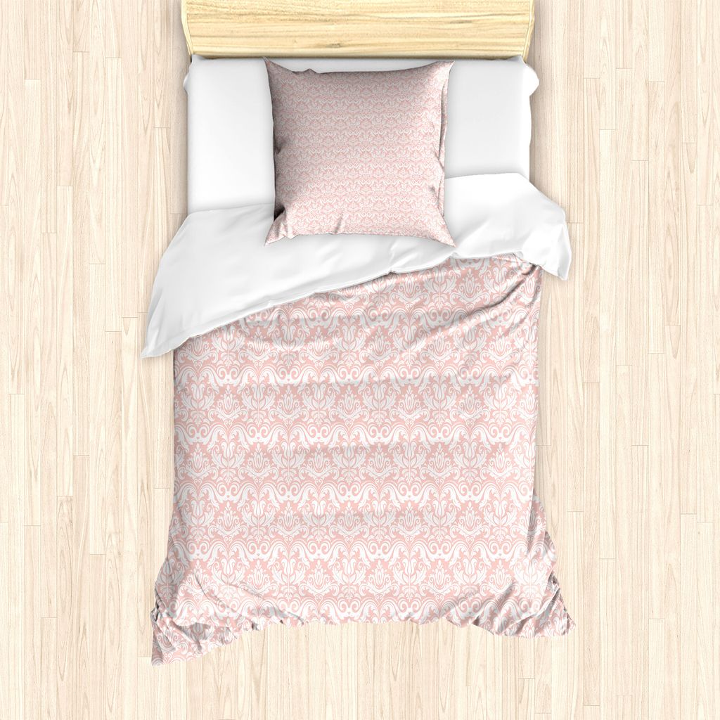 ABAKUHAUS Damast Bettbezug Set für Einzelbetten, Detaillierte Komplizierte Botanical, Milbensicher Allergiker geeignet mit Kissenbezug, 135 cm x 2...