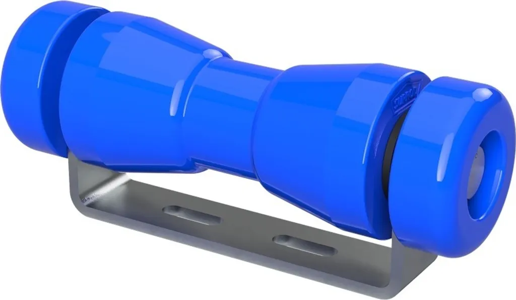 Rullo per chiglia in poliuretano con supporto incl. tappi di chiusura rimorchio per barca zincato SUPROD, 180 mm (+ EC), blu