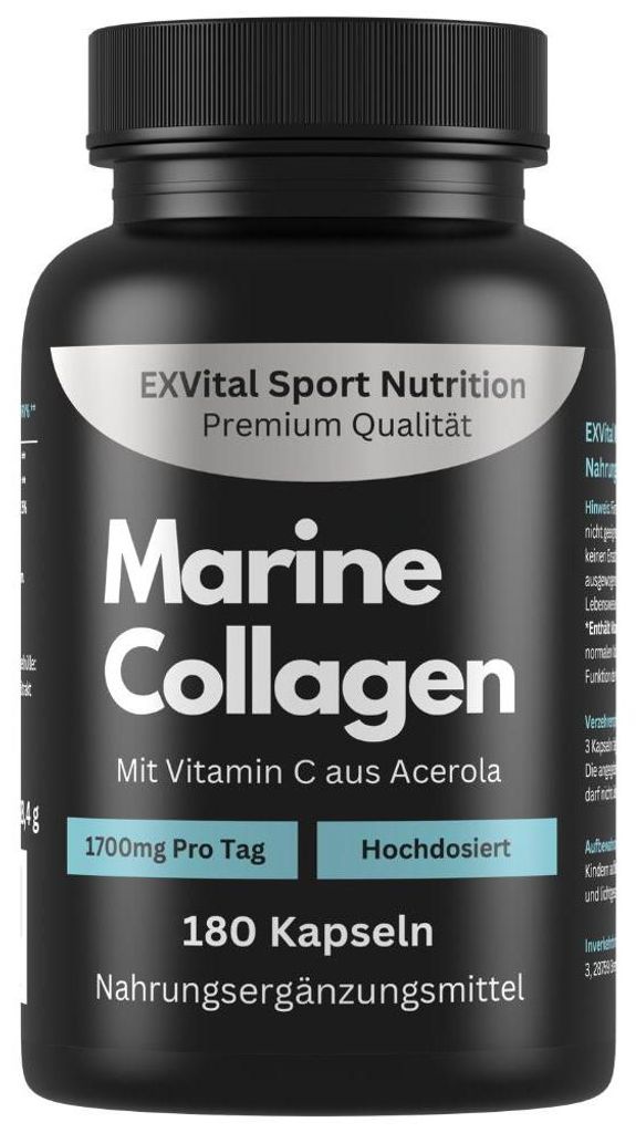 Marine Collagen Kapseln, 1700mg Meereskollagen pro Tag mit Vitamin C von EXVital