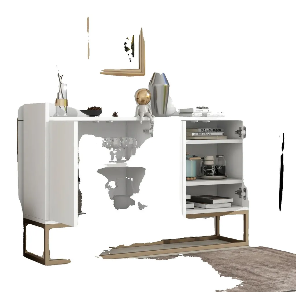 Buffet blanc design moderne minimaliste 4 portes avec étagères, L160cm